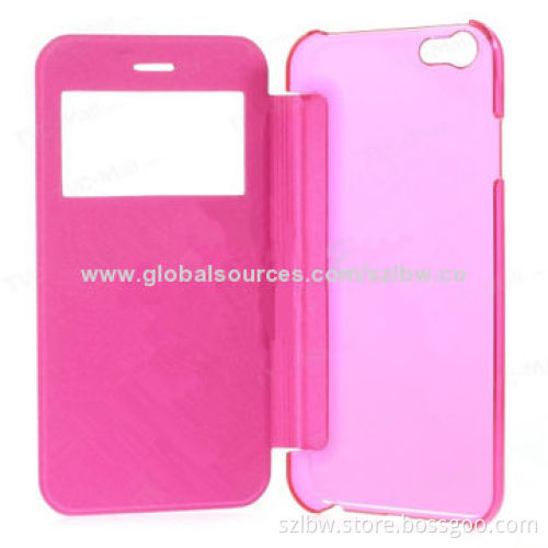 Folio Leather Case for iPhone 6, 4.7-inch, View Window, Front PU + Red Transparent PC
